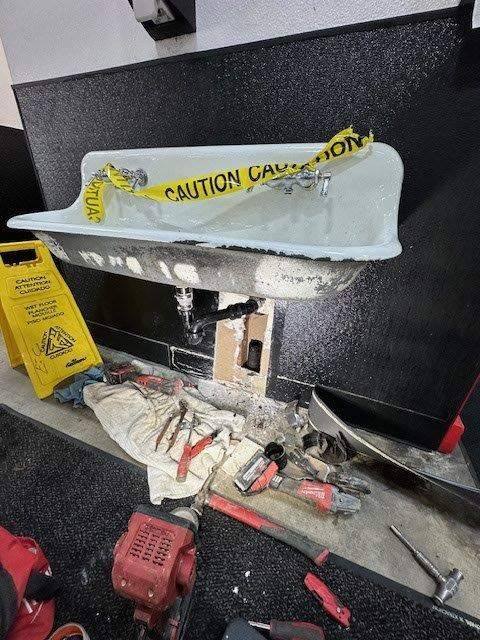 Cast iron commercial sink installation in Pomona, CA